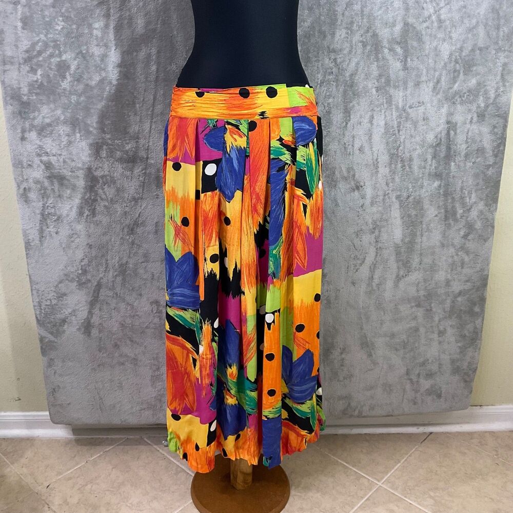 Vintage Women Artsy Geometric Bold Print Skirt Abstract Midi/ Maxi  Festival USA
